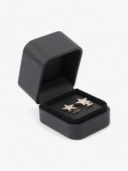 Chanel CC Star Crystal Earrings Light Gold / White Base Metal