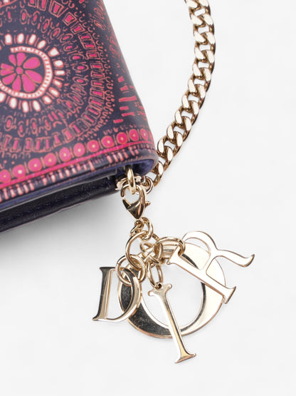 Christian Dior Animal Print Wallet on Chain Pink / Navy Blue Calfskin Leather