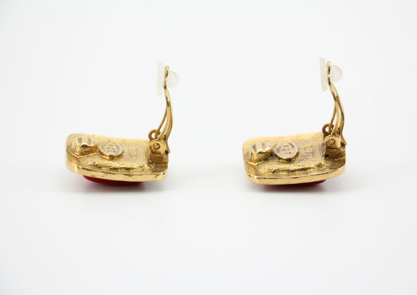 Chanel Vintage 1886-92 Gold-plated Large Red Square Clip-on Earrings