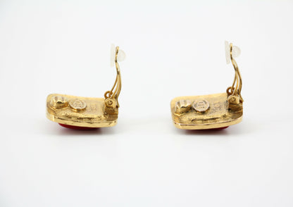 Chanel Vintage 1886-92 Gold-plated Large Red Square Clip-on Earrings