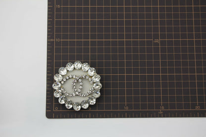 Chanel Vintage 00A Rhinestone Silver CC Large Round Brooch