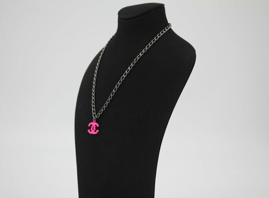 Chanel Vintage 04A Resin Fluorescent Pink CC Necklace