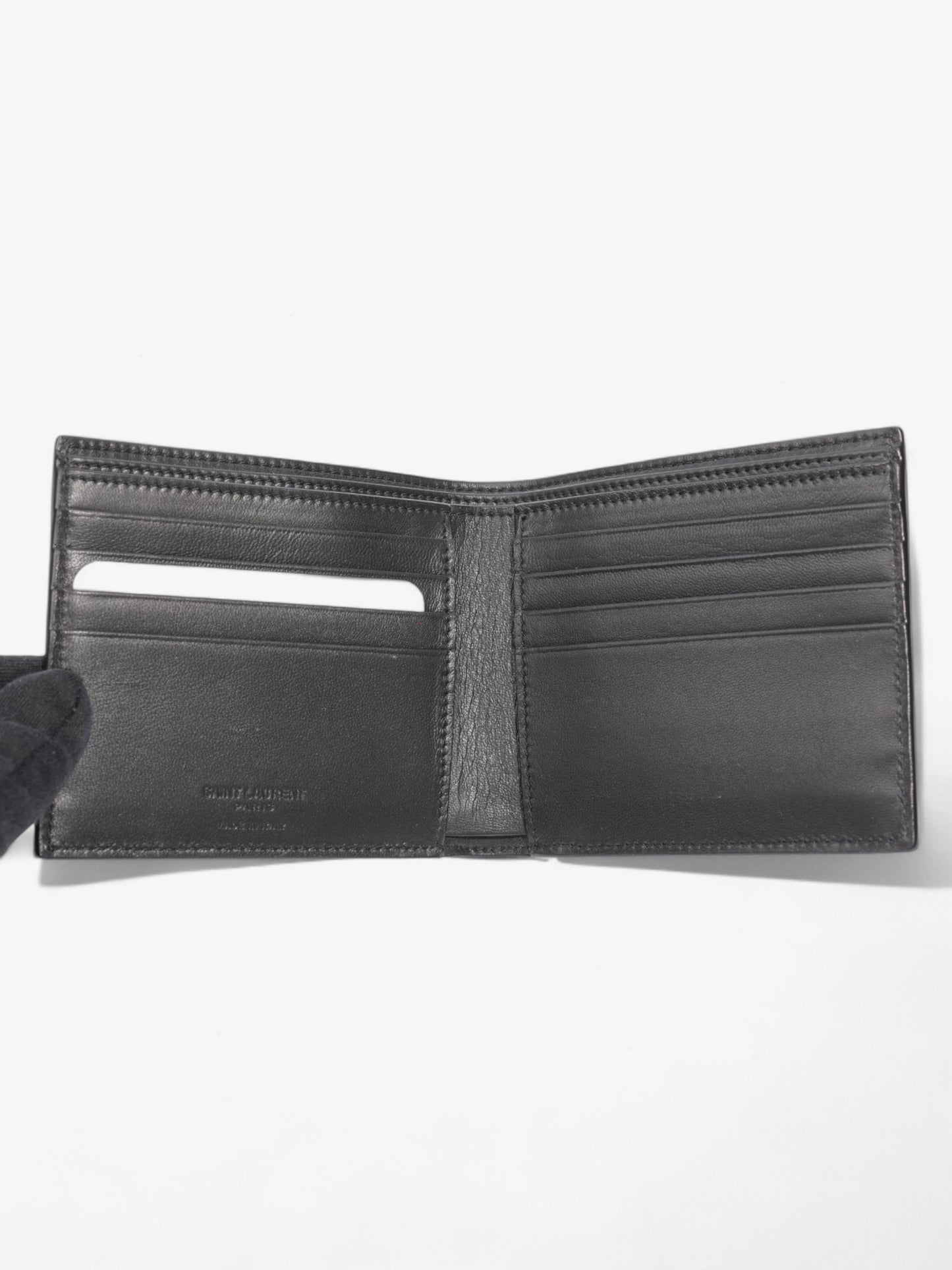 Saint Laurent Bi-Fold Wallet Black Embossed Leather