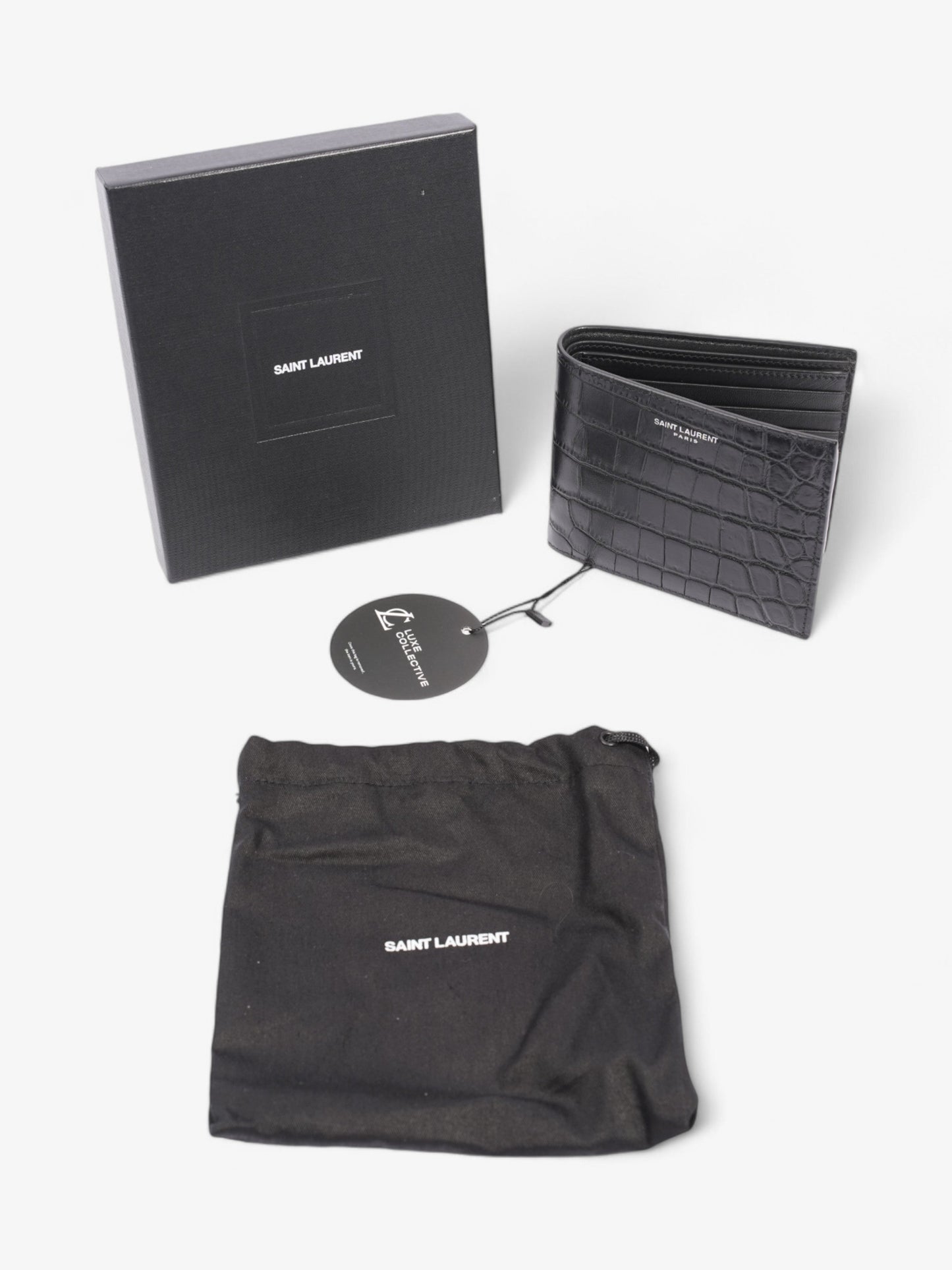 Saint Laurent Bi-Fold Wallet Black Embossed Leather