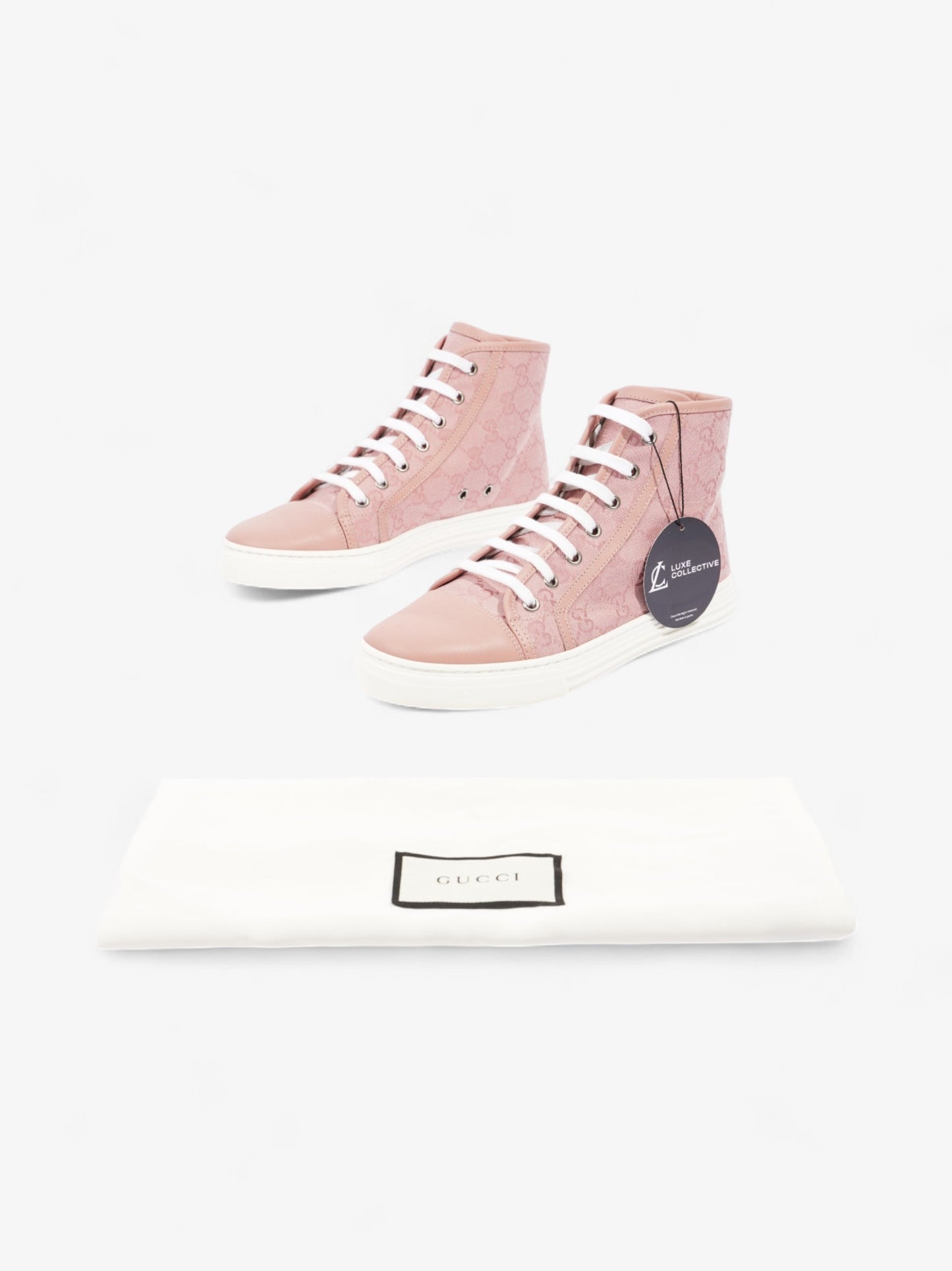 Gucci GG Monogram High-Top Sneakers Pink / White Canvas EU 38 UK 5