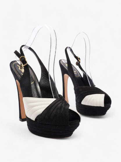 Saint Laurent Quilted Slingback Platform Heels 110mm Black / White Suede EU 38 UK 5