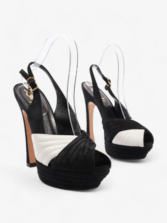 Saint Laurent Quilted Slingback Platform Heels 110mm Black / White Suede EU 38 UK 5