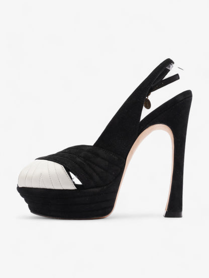 Saint Laurent Quilted Slingback Platform Heels 110mm Black / White Suede EU 38 UK 5
