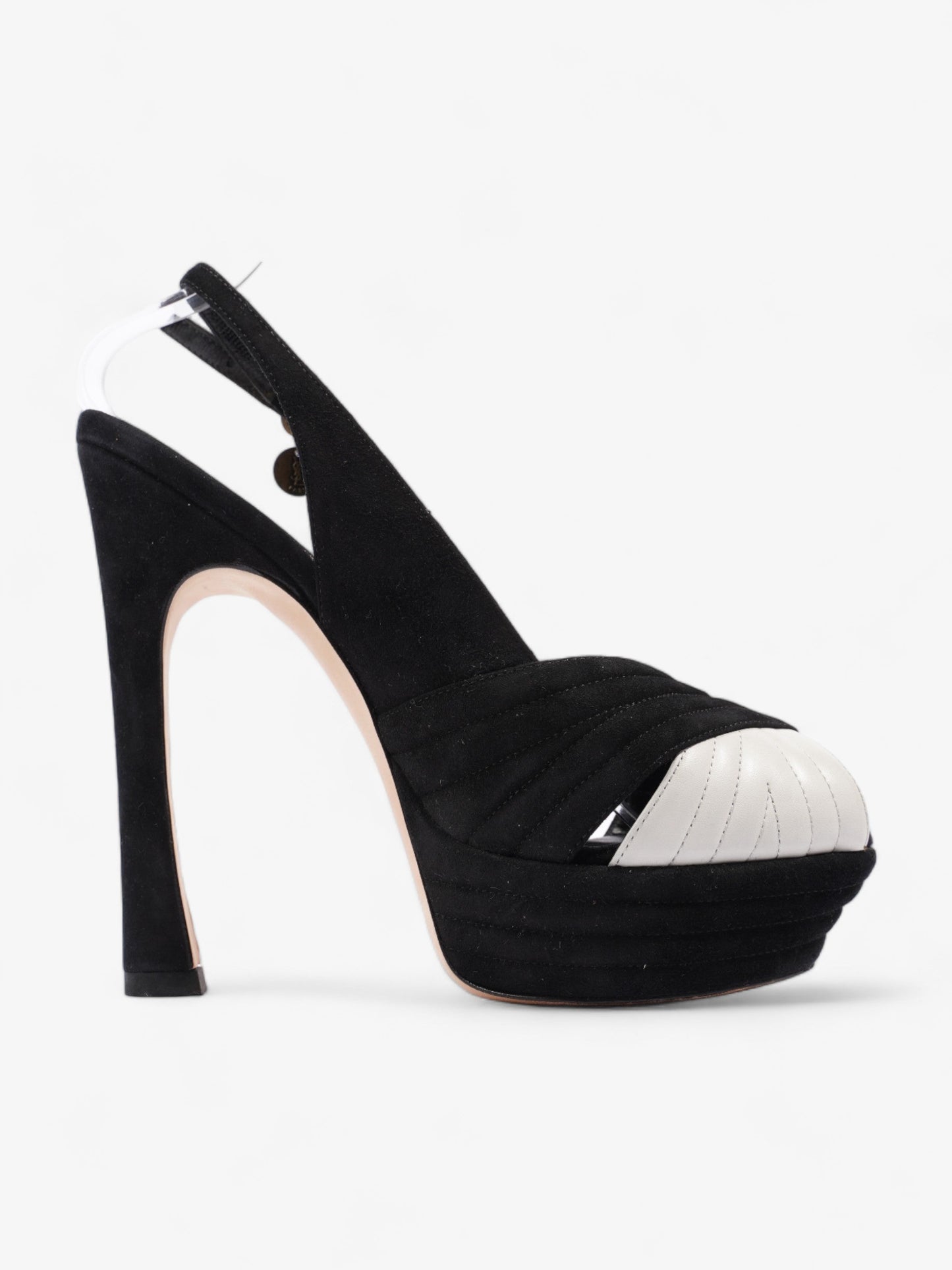 Saint Laurent Quilted Slingback Platform Heels 110mm Black / White Suede EU 38 UK 5