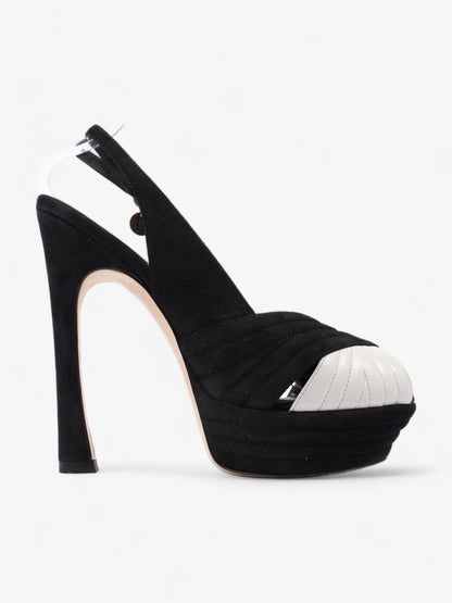 Saint Laurent Quilted Slingback Platform Heels 110mm Black / White Suede EU 38 UK 5