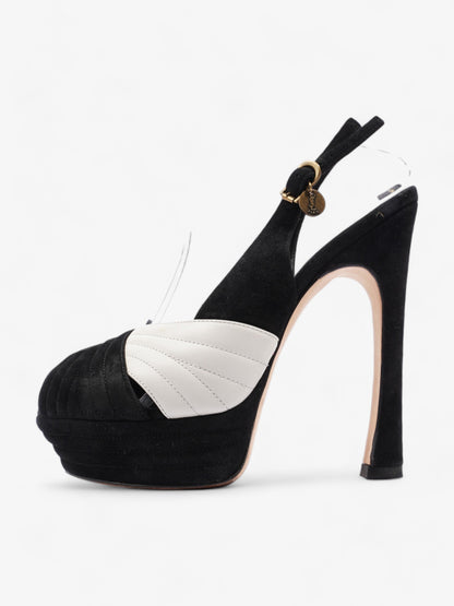 Saint Laurent Quilted Slingback Platform Heels 110mm Black / White Suede EU 38 UK 5