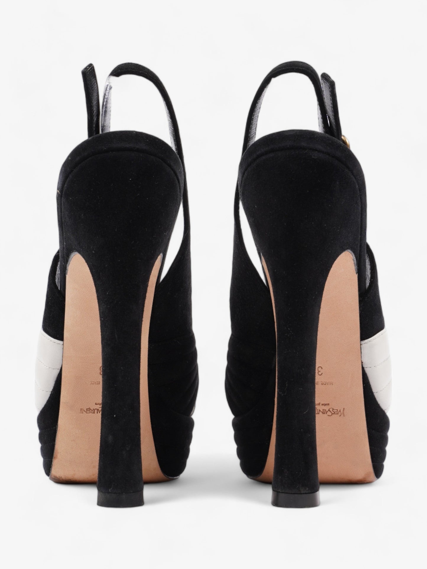 Saint Laurent Quilted Slingback Platform Heels 110mm Black / White Suede EU 38 UK 5