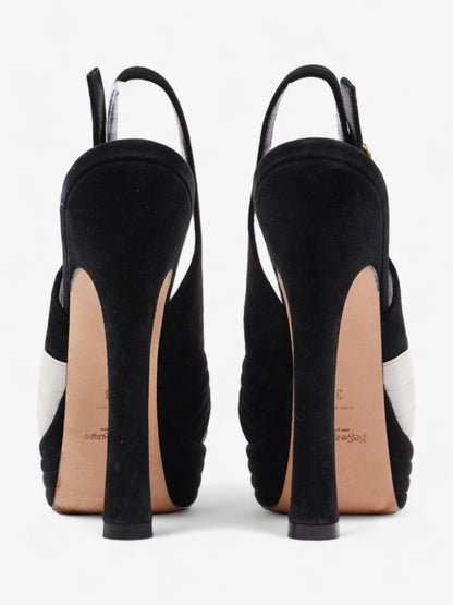 Saint Laurent Quilted Slingback Platform Heels 110mm Black / White Suede EU 38 UK 5