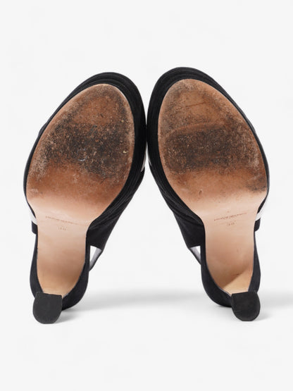 Saint Laurent Quilted Slingback Platform Heels 110mm Black / White Suede EU 38 UK 5