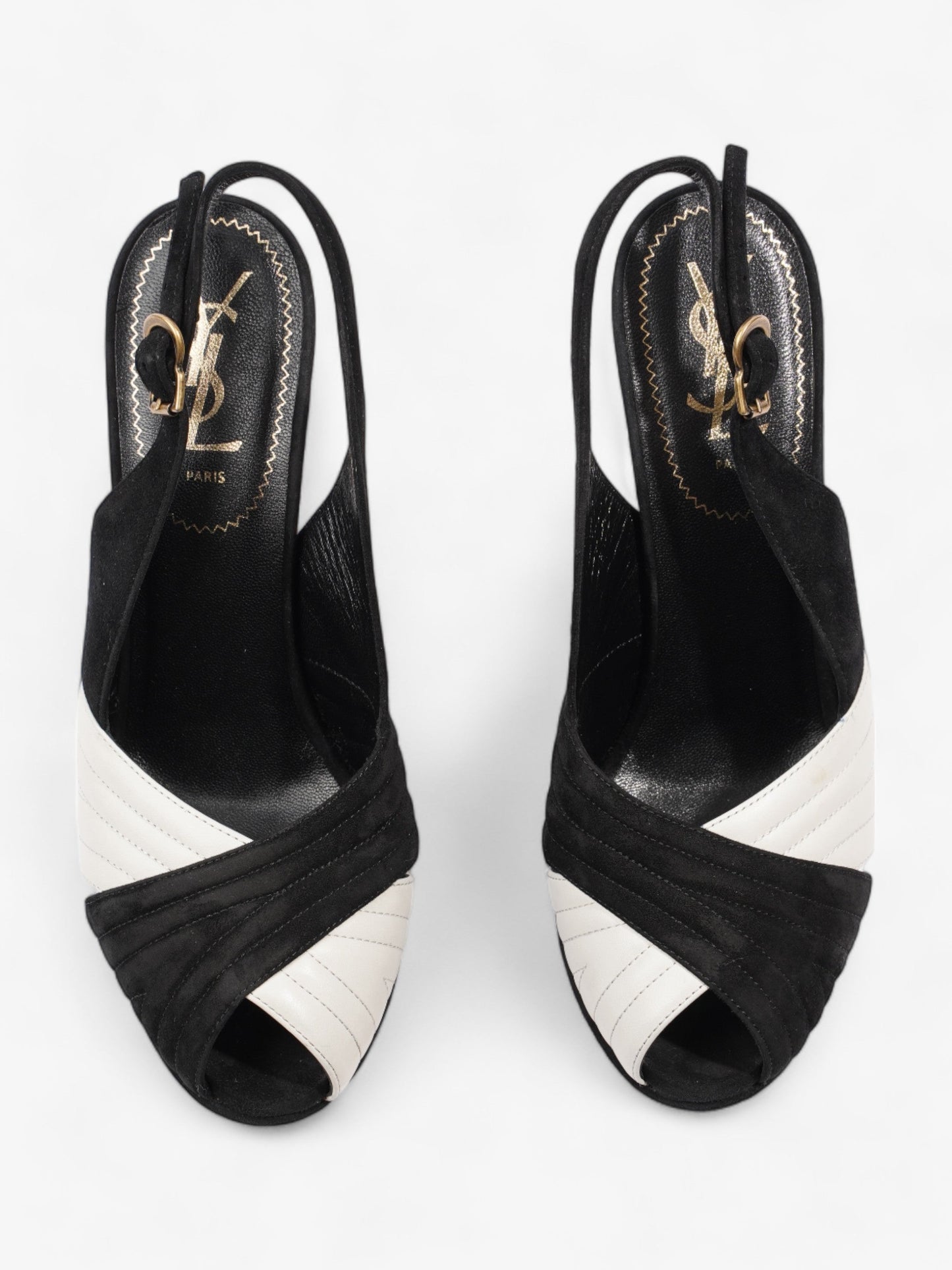 Saint Laurent Quilted Slingback Platform Heels 110mm Black / White Suede EU 38 UK 5