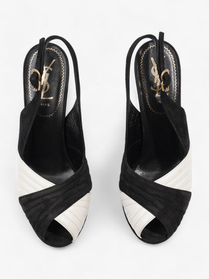 Saint Laurent Quilted Slingback Platform Heels 110mm Black / White Suede EU 38 UK 5