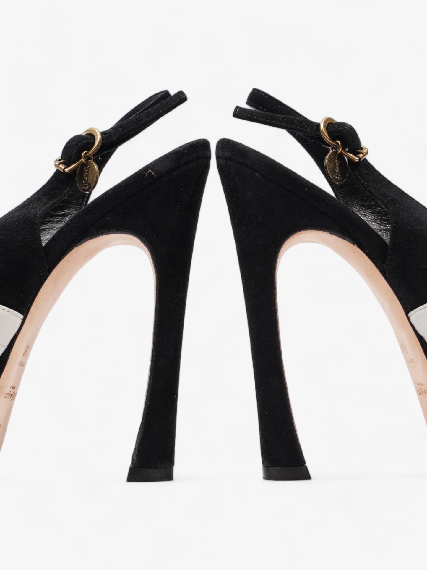 Saint Laurent Quilted Slingback Platform Heels 110mm Black / White Suede EU 38 UK 5