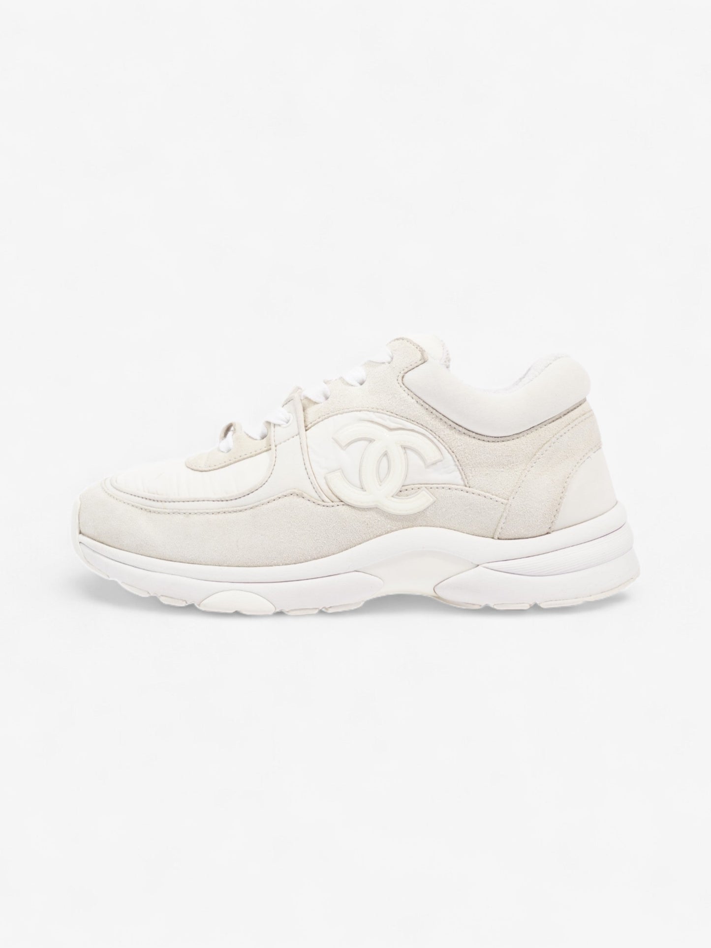 Chanel CC Logo Sneakers  White / Cream Suede EU 37.5 UK 4.5