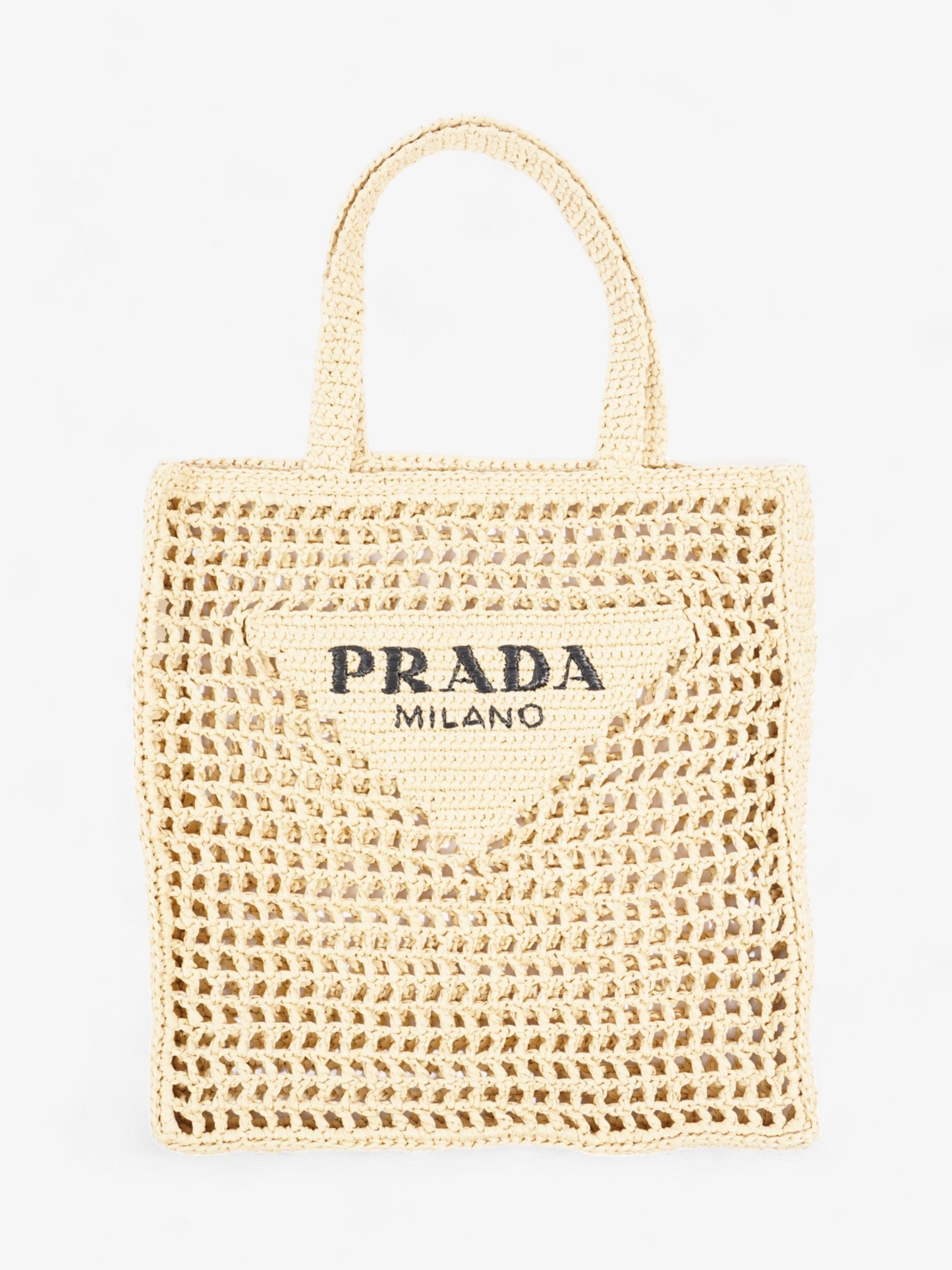 Prada Crochet Tote Natural Raffia Small