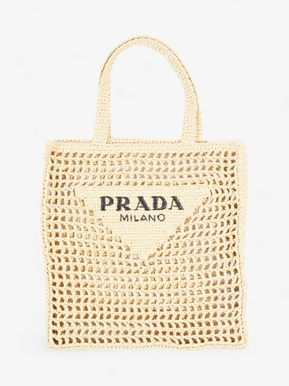 Prada Crochet Tote Natural Raffia Small