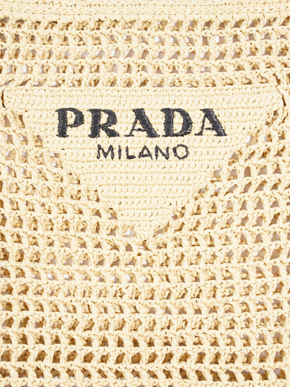 Prada Crochet Tote Natural Raffia Small