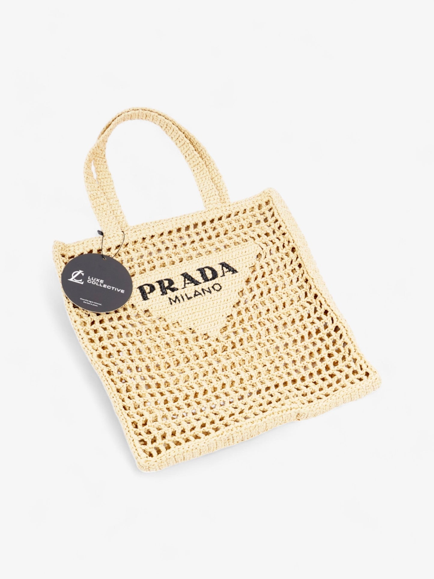 Prada Crochet Tote Natural Raffia Small