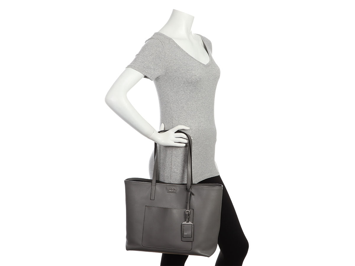 Prada Gray City Calf Shopping Tote