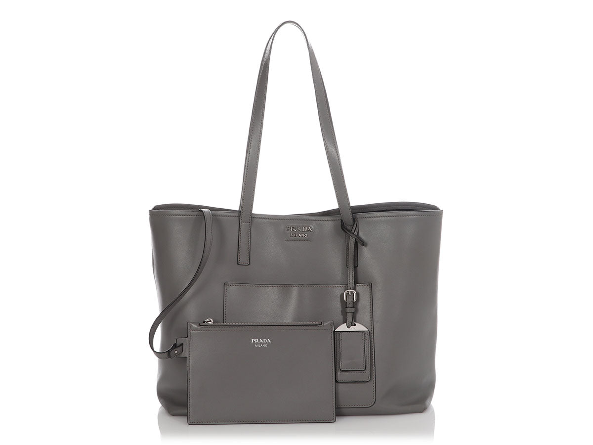 Prada Gray City Calf Shopping Tote