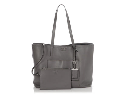 Prada Gray City Calf Shopping Tote