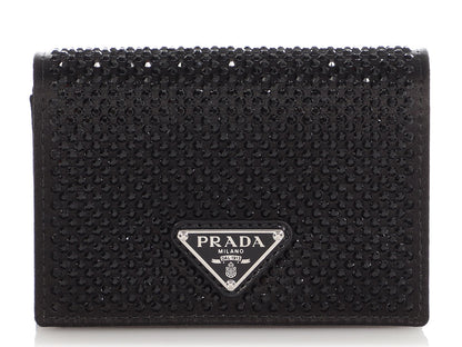 Prada Black Crystal Card Holder with Strap