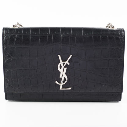 Saint Laurent Medium Black Croc Kate Crossbody Bag
