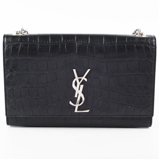 Saint Laurent Medium Black Croc Kate Crossbody Bag