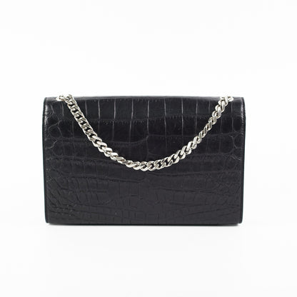 Saint Laurent Medium Black Croc Kate Crossbody Bag