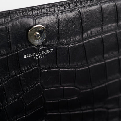 Saint Laurent Medium Black Croc Kate Crossbody Bag