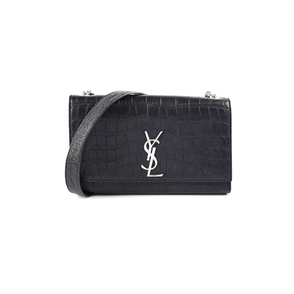 Saint Laurent Medium Black Croc Kate Crossbody Bag