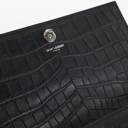 Saint Laurent Medium Black Croc Kate Crossbody Bag