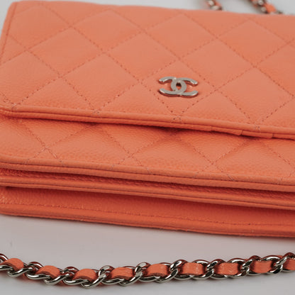 Chanel Caviar Mini Wallet on Chain Coral
