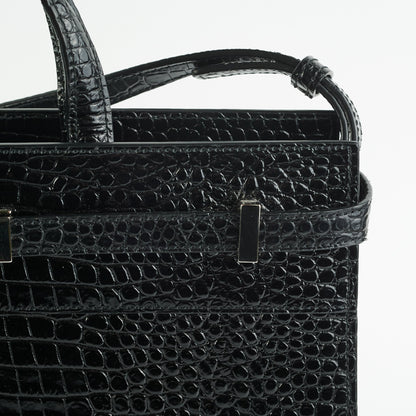 Saint Laurent Manhattan Shopper Embossed Croc Tote Black