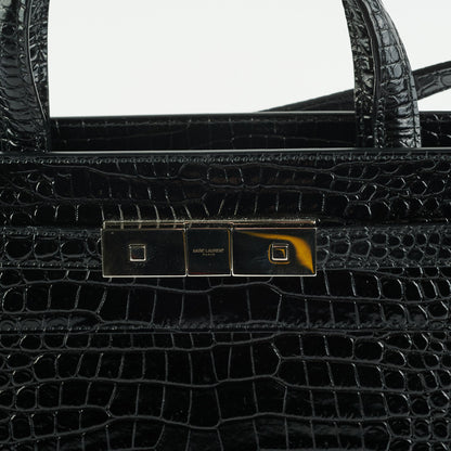 Saint Laurent Manhattan Shopper Embossed Croc Tote Black