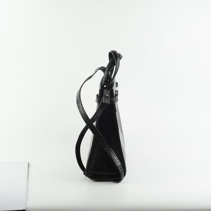 Saint Laurent Manhattan Shopper Embossed Croc Tote Black