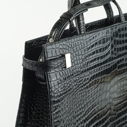 Saint Laurent Manhattan Shopper Embossed Croc Tote Black