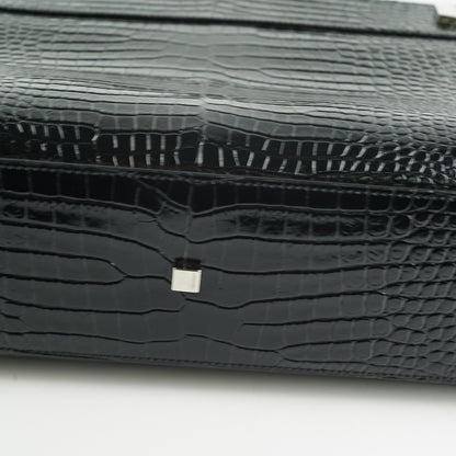 Saint Laurent Manhattan Shopper Embossed Croc Tote Black