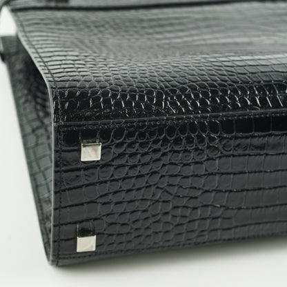 Saint Laurent Manhattan Shopper Embossed Croc Tote Black