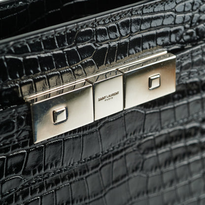 Saint Laurent Manhattan Shopper Embossed Croc Tote Black