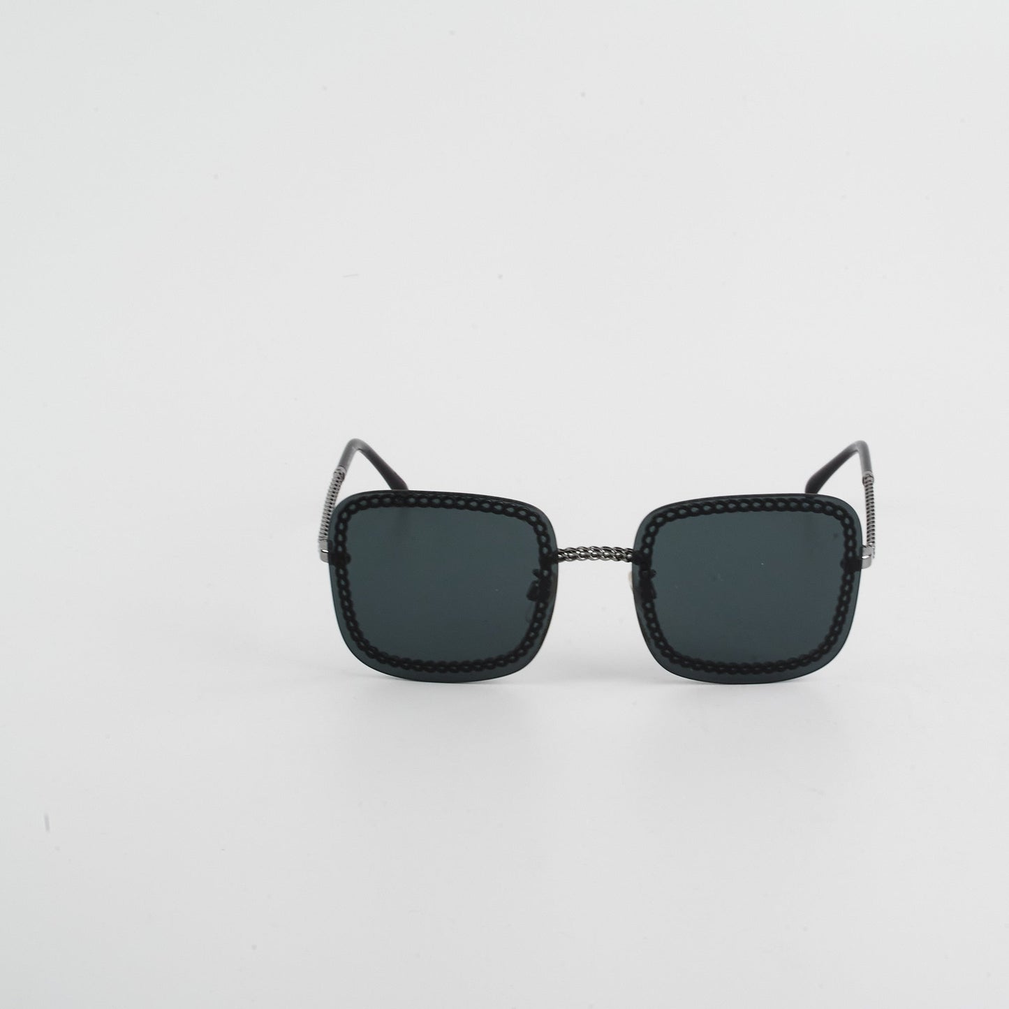 Chanel Square Sunglasses Grey/Gunmetal Black With Chain