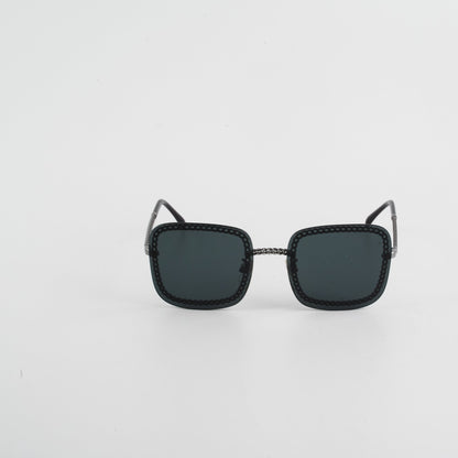 Chanel Square Sunglasses Grey/Gunmetal Black With Chain