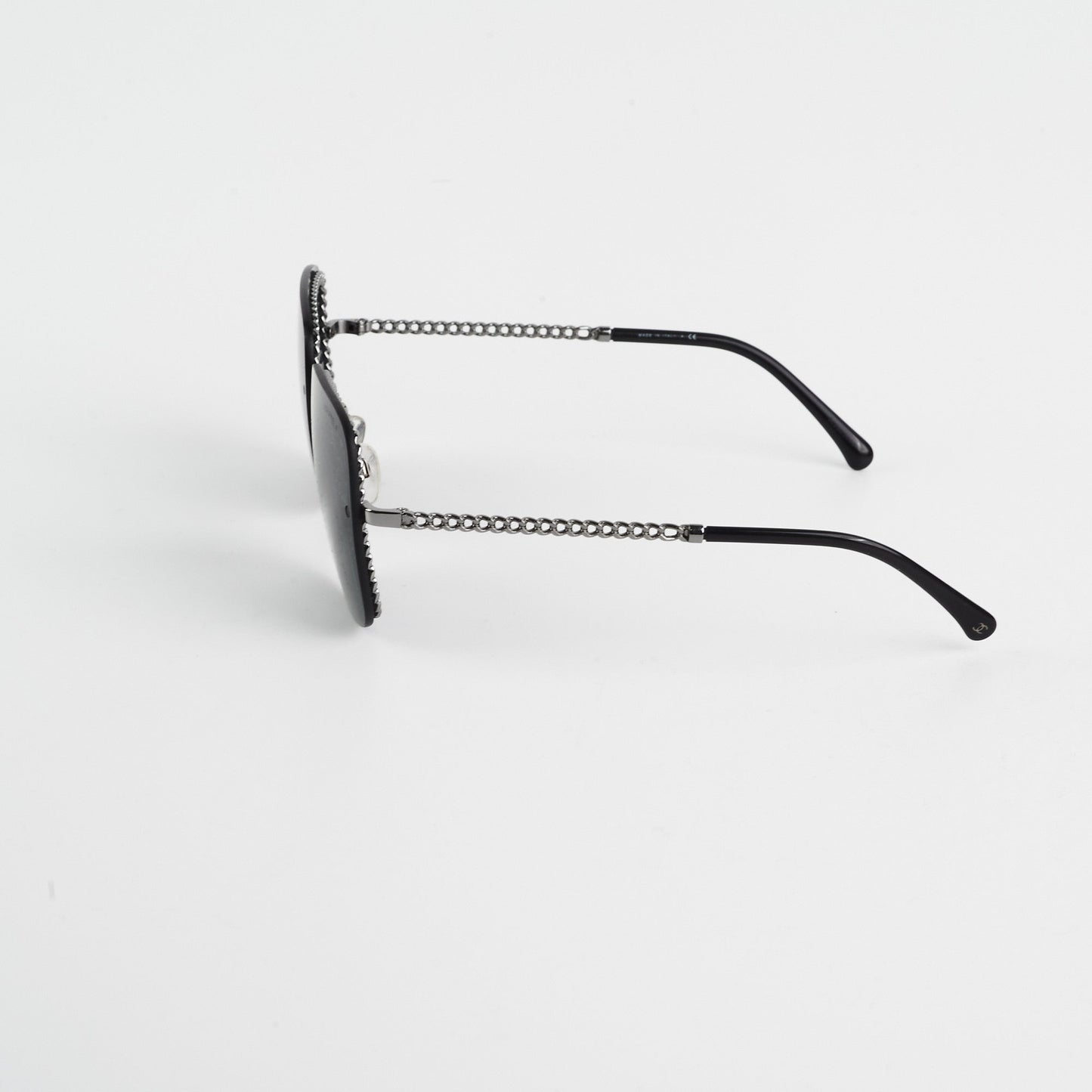 Chanel Square Sunglasses Grey/Gunmetal Black With Chain