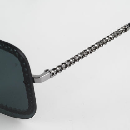Chanel Square Sunglasses Grey/Gunmetal Black With Chain