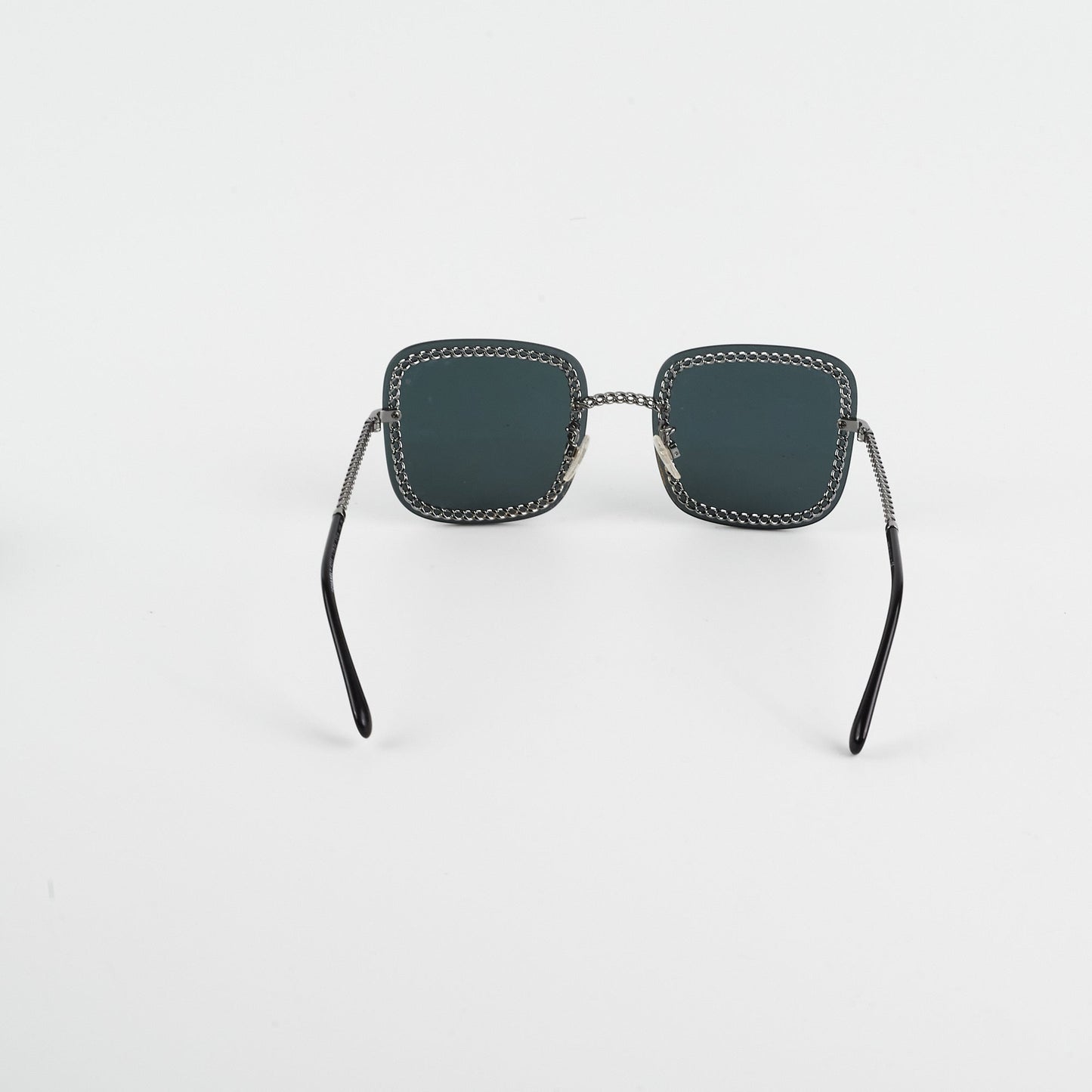 Chanel Square Sunglasses Grey/Gunmetal Black With Chain