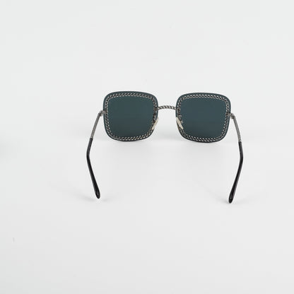 Chanel Square Sunglasses Grey/Gunmetal Black With Chain